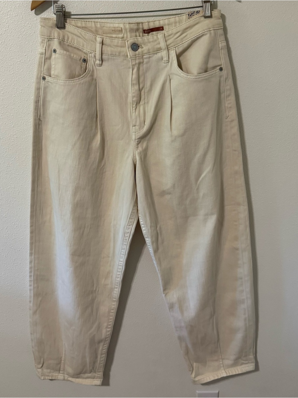 Anthropologie Pilcro The Breaker Relaxed Jeans Ivory Stretch Denim Barrel NWT-30 - Picture 2 of 14